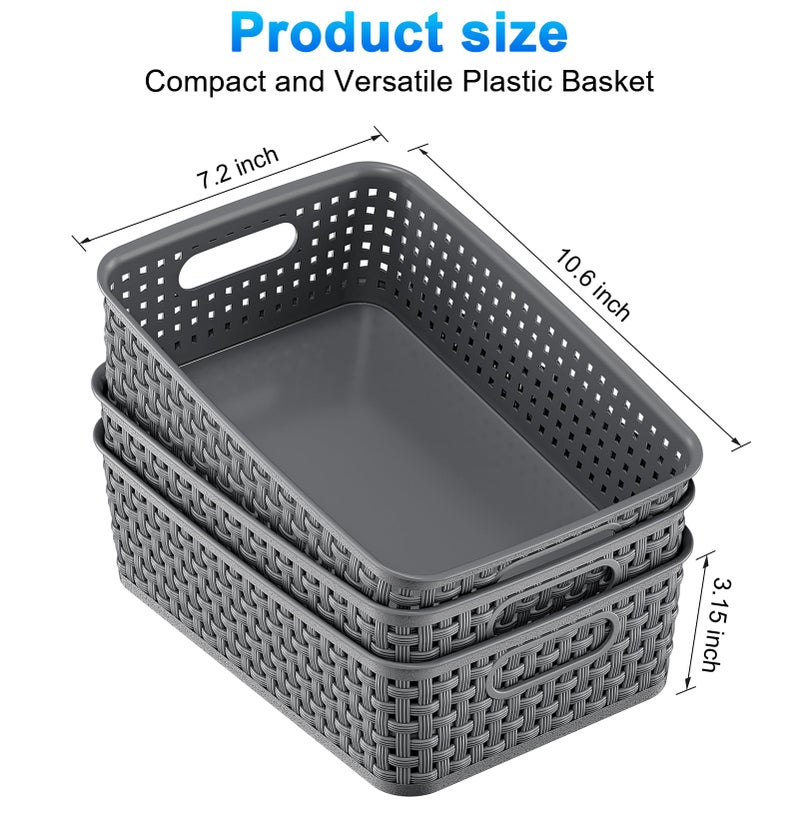 FUCDTEFC 6 Pack Plastic Storage Baskets, Small Baskets for Organizing, Plastic Storage Bins Wicker Pantry Organizer Bins Household Toys for Laundry Room, Bedrooms, Kitchens, Cabinets, Countertops - Image 4