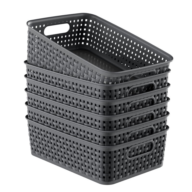 FUCDTEFC 6 Pack Plastic Storage Baskets, Small Baskets for Organizing, Plastic Storage Bins Wicker Pantry Organizer Bins Household Toys for Laundry Room, Bedrooms, Kitchens, Cabinets, Countertops - Image 1