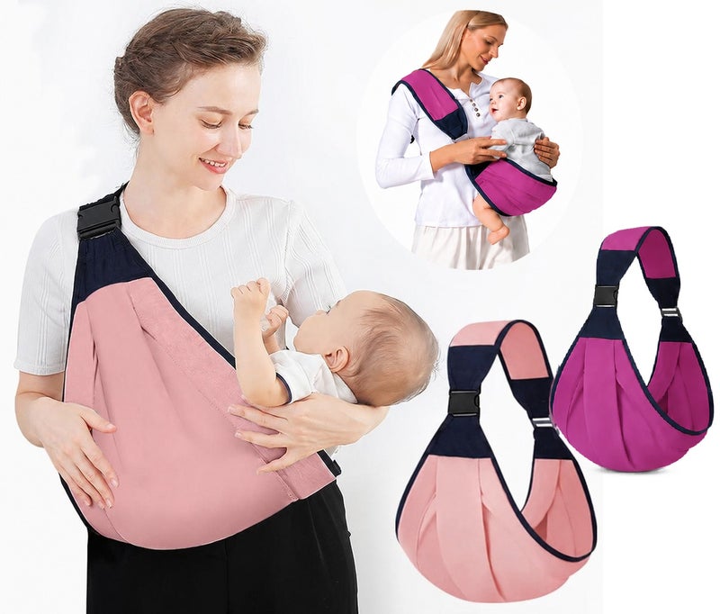 Earss Adjustable Baby Carrier Sling for Newborn & Toddler 0-18 Months | Lightweight One Shoulder Baby Holding Carrier | Comfortable Ergonomic Portable Infant Wrap Carrier with Safety Buckle & Soft Fabric | Available in Pink & Magenta | Color Shipped as Per Stock Availability - Image 1