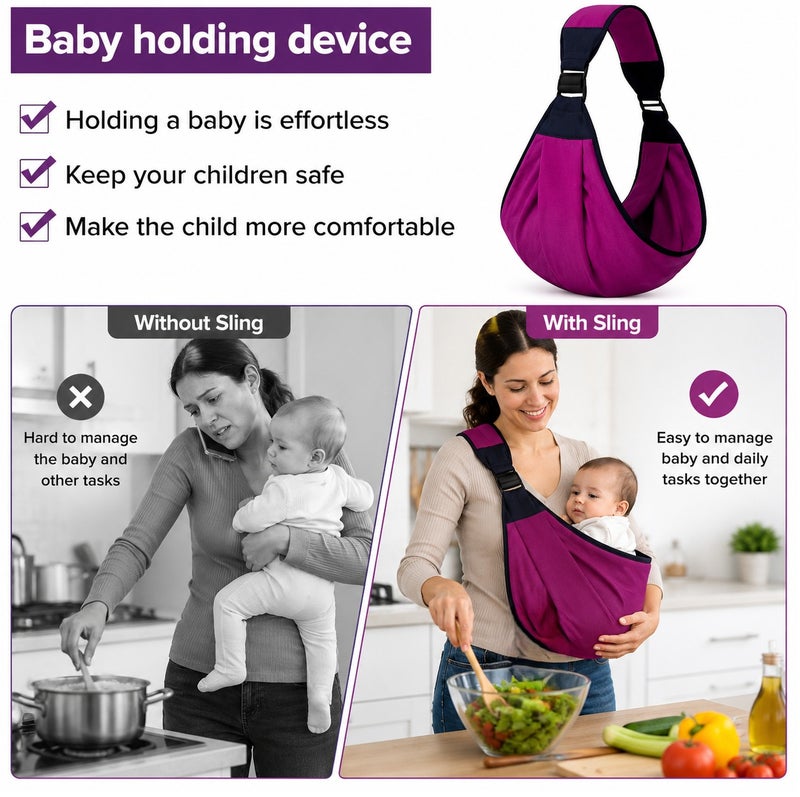 Earss Adjustable Baby Carrier Sling for Newborn & Toddler 0-18 Months | Lightweight One Shoulder Baby Holding Carrier | Comfortable Ergonomic Portable Infant Wrap Carrier with Safety Buckle & Soft Fabric | Available in Pink & Magenta | Color Shipped as Per Stock Availability - Image 3