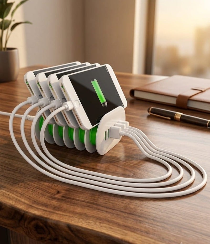 LDNIO 6-Port USB Desktop Charger, 7A Fast Charging Station with Auto-ID Technology, UK Plug, 1.5m Cable - Image 4
