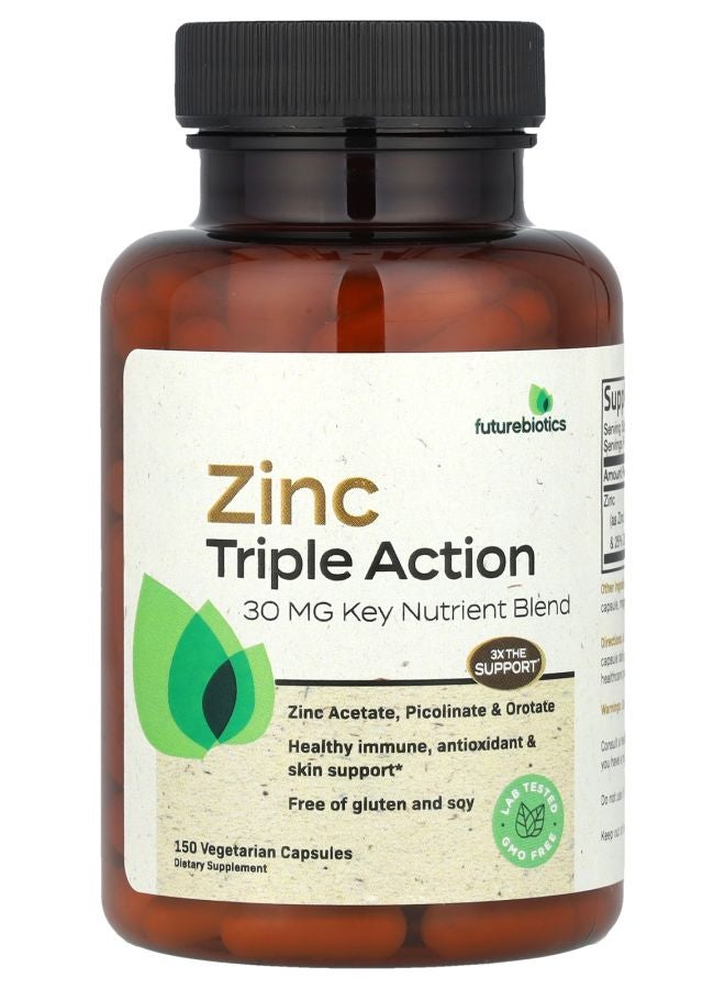 Futurebiotics زنك ثلاثي الفعل 30 ملغ 150 كبسولة نباتية