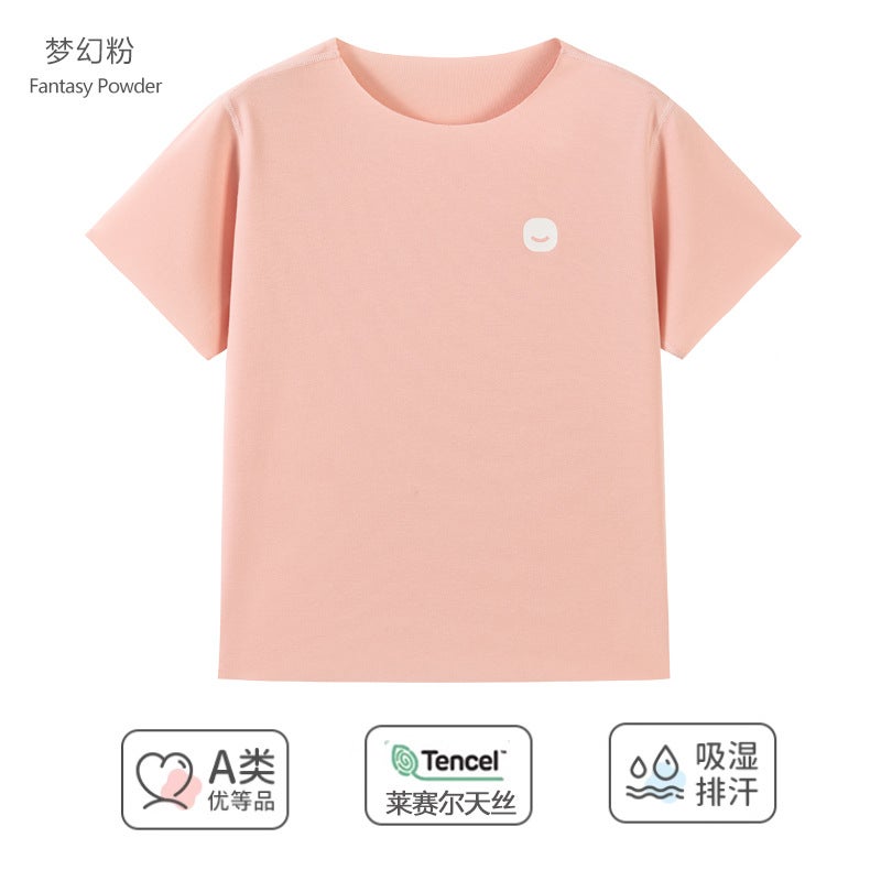 2025 New Children's Short Sleeve Lenzing Tencel Lyocell Girls' Tops Korean Style Round Neck Boys' and Girls T-Shirts Category a - Image 1