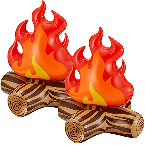 Sumind 2 Pieces 18 Inch Inflatable Fake Campfire Camping Props Bonfire Party Decor Campfire Party Decorations Artificial Flame for Indoor Camping Overnight and Scene Setting - Image 1