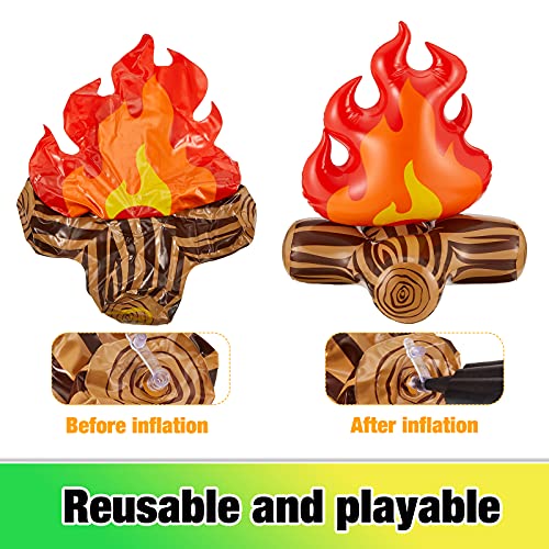 Sumind 2 Pieces 18 Inch Inflatable Fake Campfire Camping Props Bonfire Party Decor Campfire Party Decorations Artificial Flame for Indoor Camping Overnight and Scene Setting - Image 5