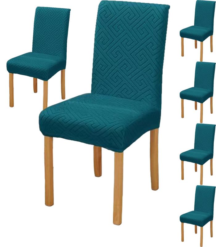 Styleys Elastic Chair Cover Stretch Removable Washable Jacquard Dining Chair Cover Protector Seat Slipcover Pack of 6 Teal JCMC17 - Image 1