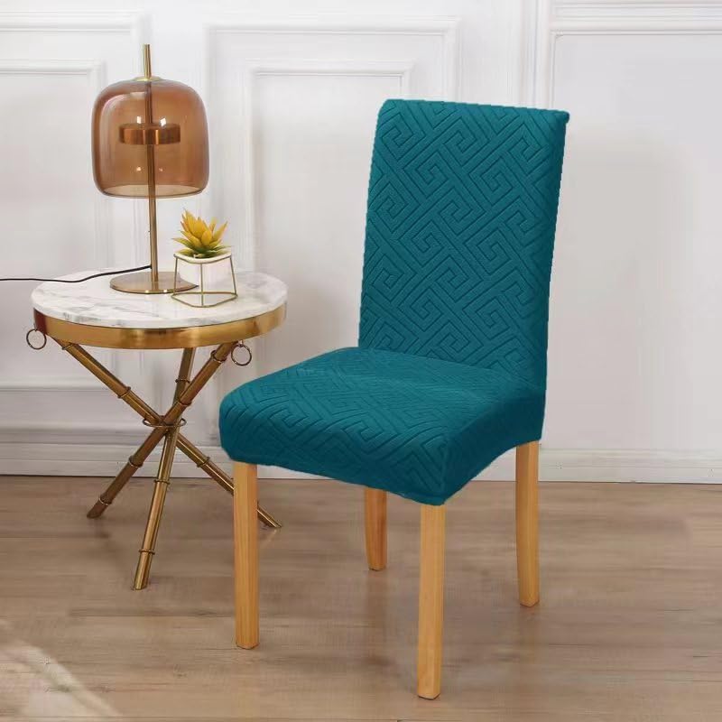 Styleys Elastic Chair Cover Stretch Removable Washable Jacquard Dining Chair Cover Protector Seat Slipcover Pack of 6 Teal JCMC17 - Image 2