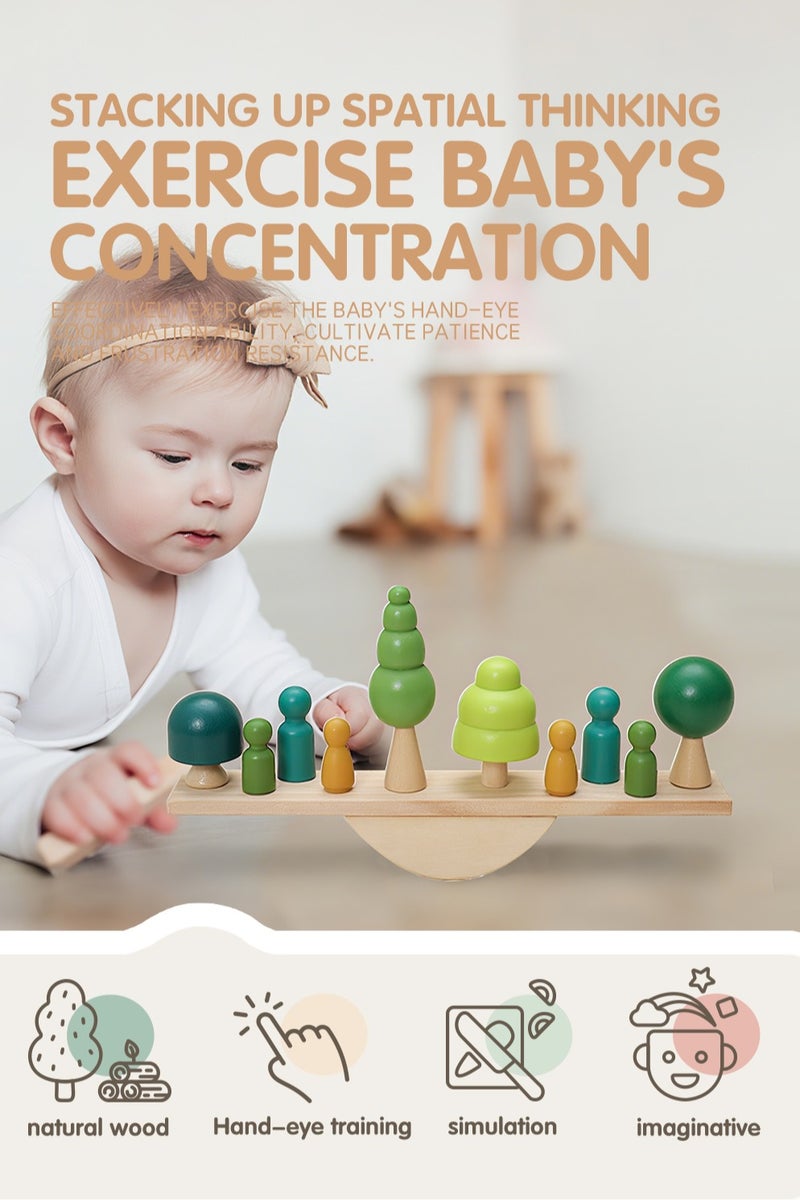 OASIAURA Montessori Wooden Geometric Stacking Toys - Forest Decor Stacking & Building Educational Toys for Early Learning, Training Early Balance Skills, Suitable for Babies Over 6 Months Old - Image 3