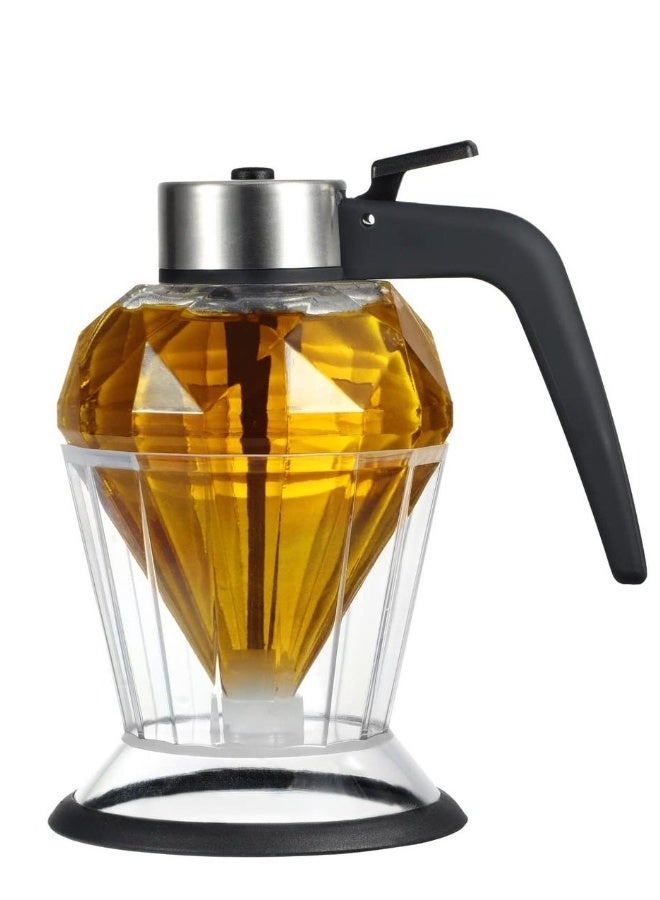 Honey Dispenser, Syrup Dispenser with Storage Stand, 8 Ounces Diamond Shaped Glass Honey Jar and Stainless Steel Top, No Drip, for Syrup, Sauces, Sugar - Image 1