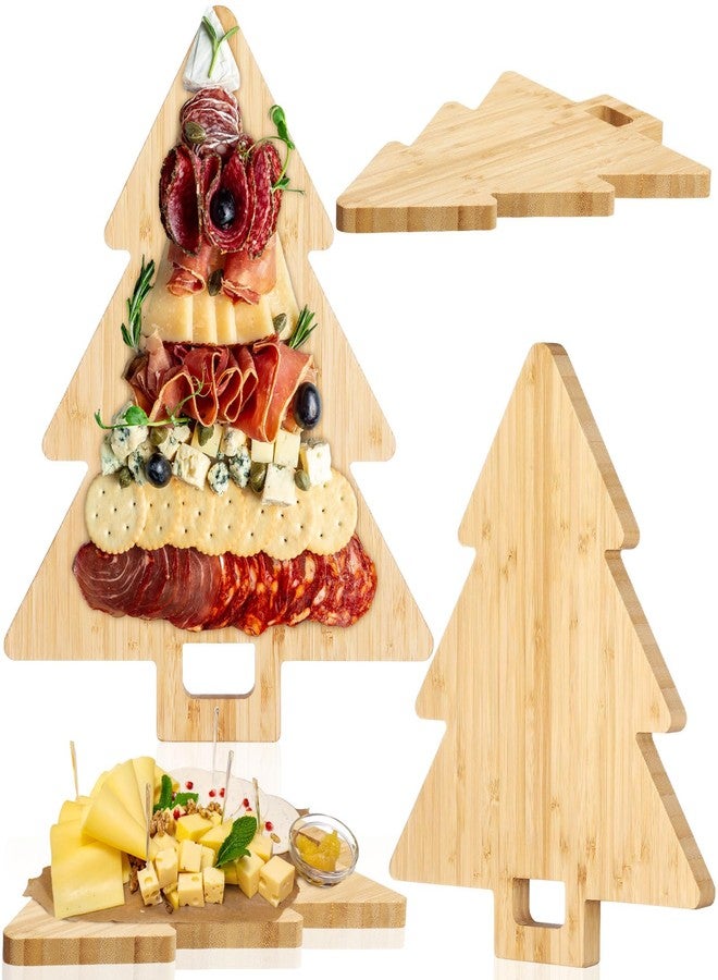 Suttmin 3 Pcs Christmas Tree Charcuterie Board Christmas Tree Cutting Board Wood Serving Decorative Tray with Handle for Xmas Holiday Cheese Fruit Bread Salad Dessert Vegetable Kitchen Housewarming - Image 1