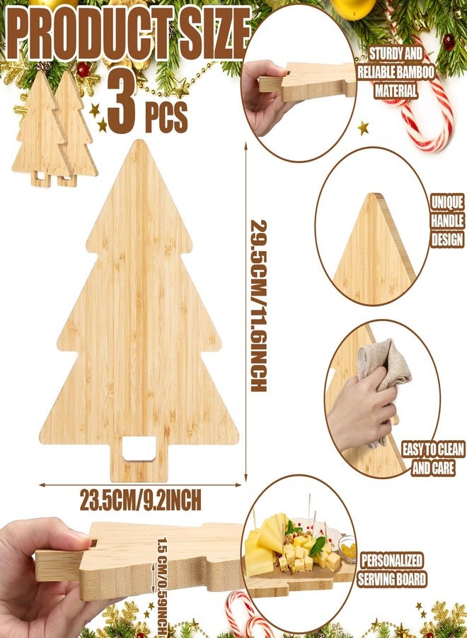 Suttmin 3 Pcs Christmas Tree Charcuterie Board Christmas Tree Cutting Board Wood Serving Decorative Tray with Handle for Xmas Holiday Cheese Fruit Bread Salad Dessert Vegetable Kitchen Housewarming - Image 2