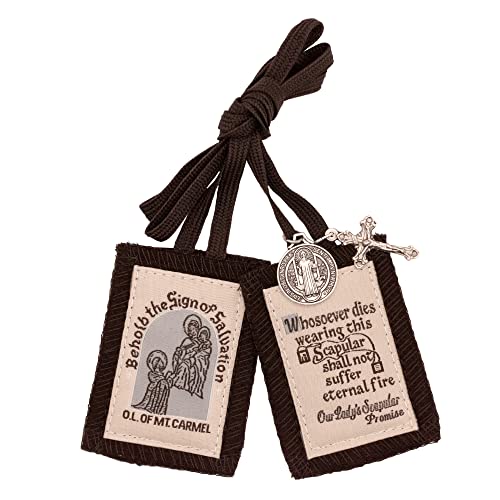 سُكَّة بُنِّيَّة يدوية الصنع مع قلائد القديس بنديكت وصليب كاثوليكي ملحق ديني رائع هدية مسيحية عظيمة للقداس الأول والتأكيد