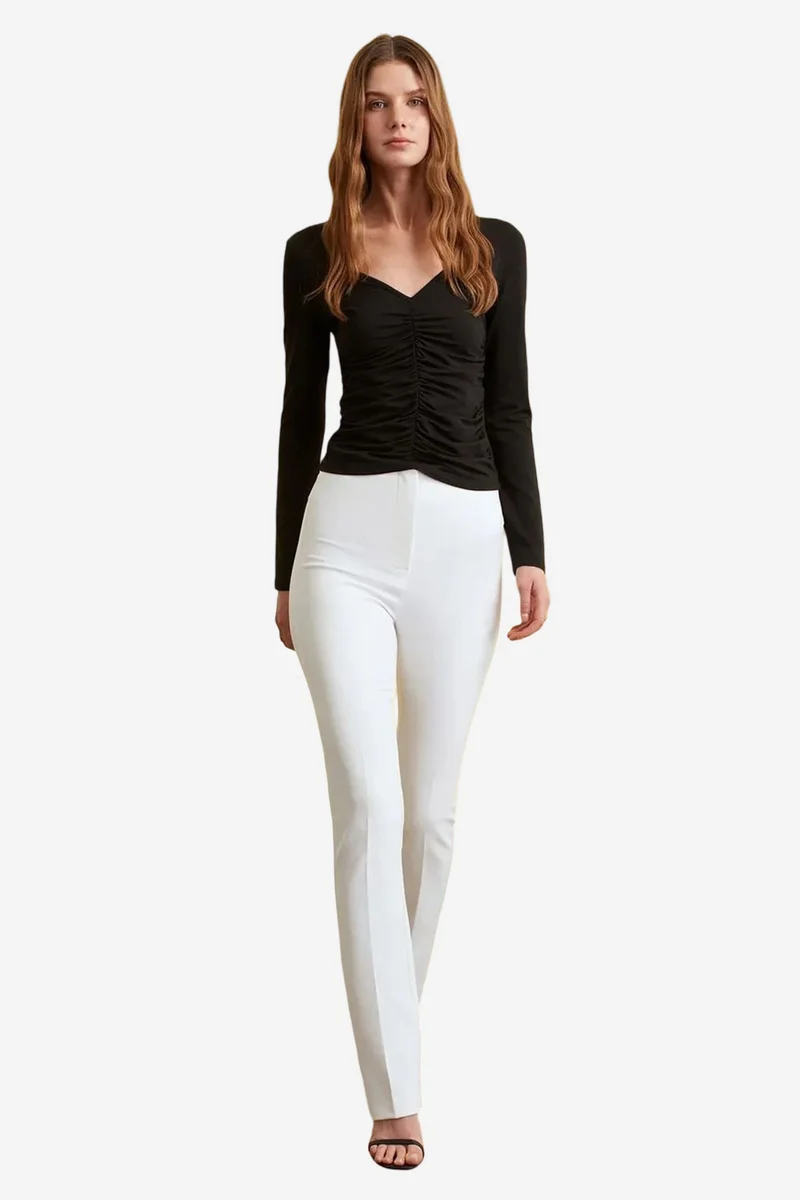 Dilvin White DILVIN Women's Straight-leg Crepe Trousers for Women | Best Price UAE