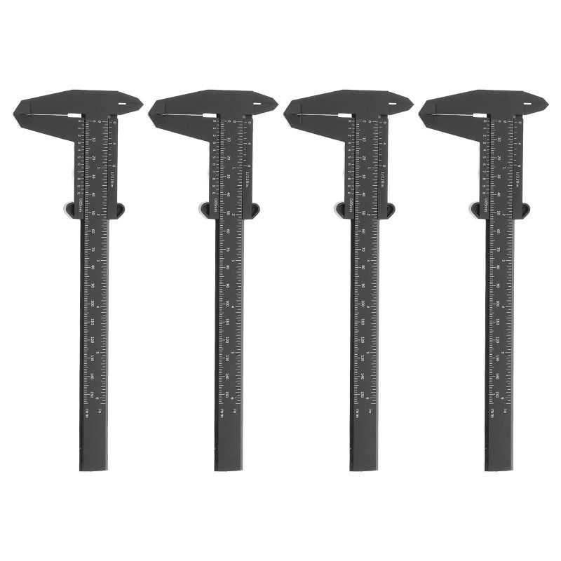 6 Inch Plastic Sliding Caliper 150mm High Precision Manual Measuring Tool 4 Pieces Black - Image 2