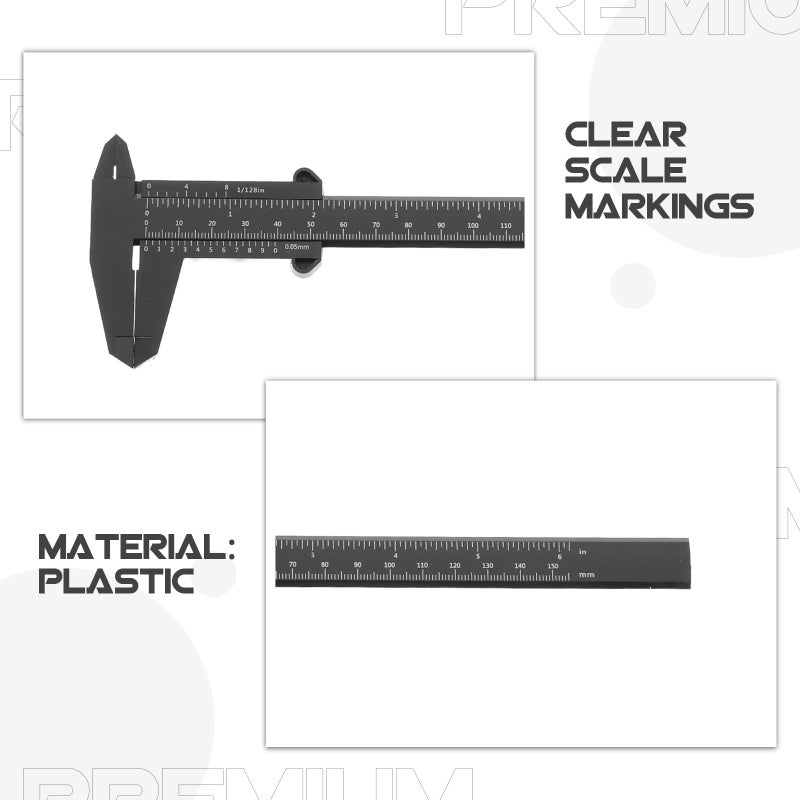 6 Inch Plastic Sliding Caliper 150mm High Precision Manual Measuring Tool 4 Pieces Black - Image 4