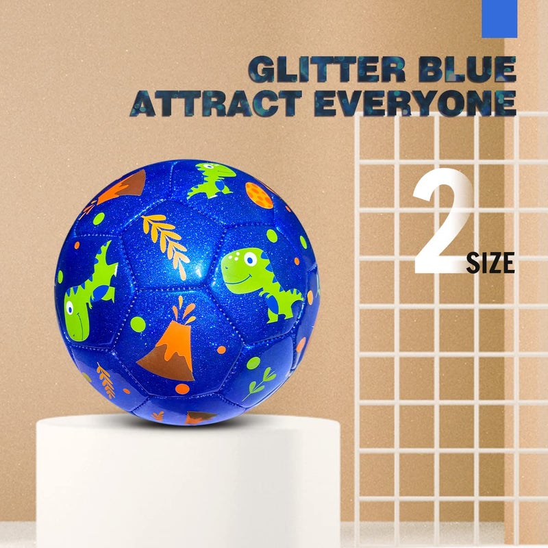 INPODAK Kids Size 2 Football, Dinosaur Football, Toddler Mini Cartoon Football with Pump, Garden Gift for Boys Girls 1 2 3 4 5 Years Old Glitter Blue - Image 2