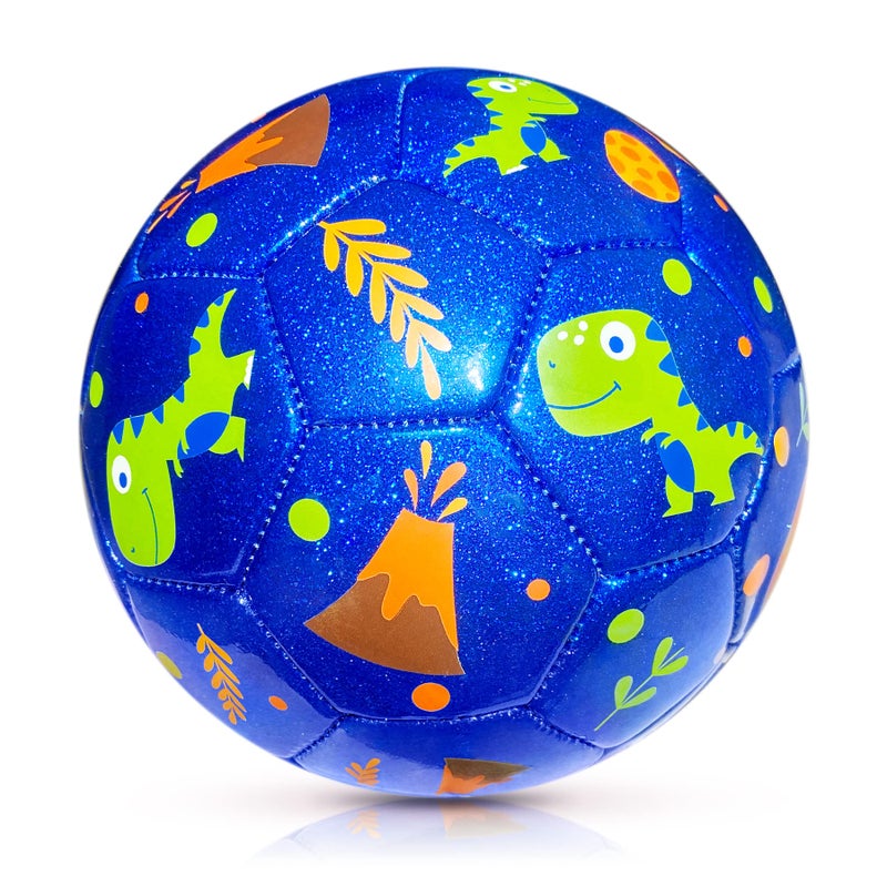 INPODAK Kids Size 2 Football, Dinosaur Football, Toddler Mini Cartoon Football with Pump, Garden Gift for Boys Girls 1 2 3 4 5 Years Old Glitter Blue - Image 1
