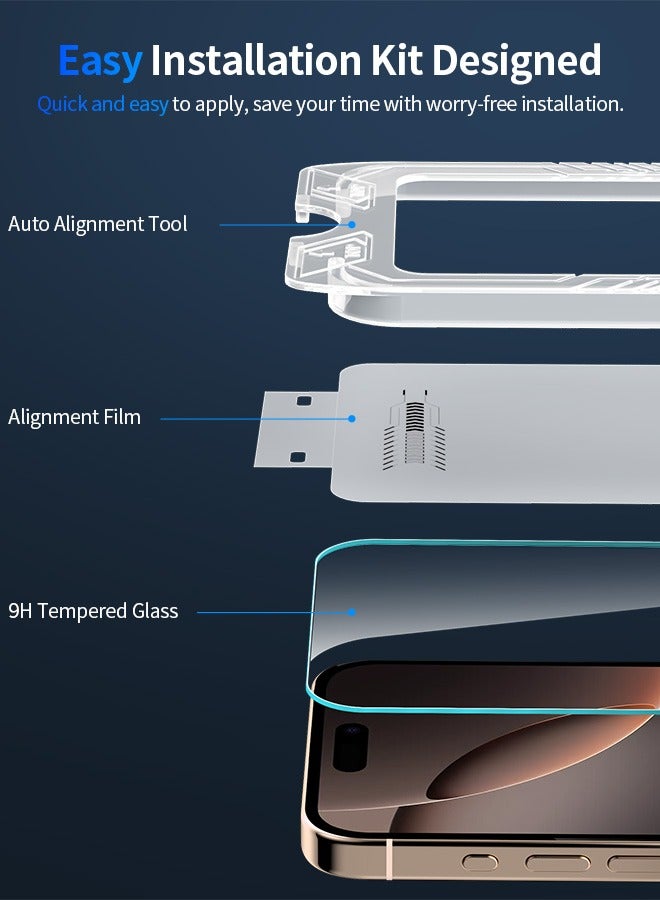 بشكل مختصر حامي شاشة لآيفون 16 برو 6.3 بوصة مع عدة محاذاة تلقائية، غطاء كامل HD واضح - Image 2