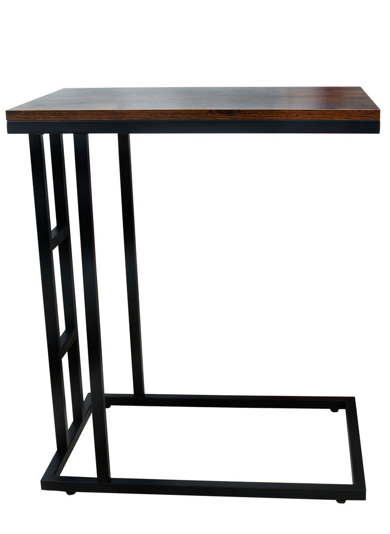 PanaX - Panax C Shaped End Table, Side Table for Couch and Bed, Small Side Table for Small Spaces, Living Room, Bedroom, Rustic Snack Table (Rustic Brown) - Image 1