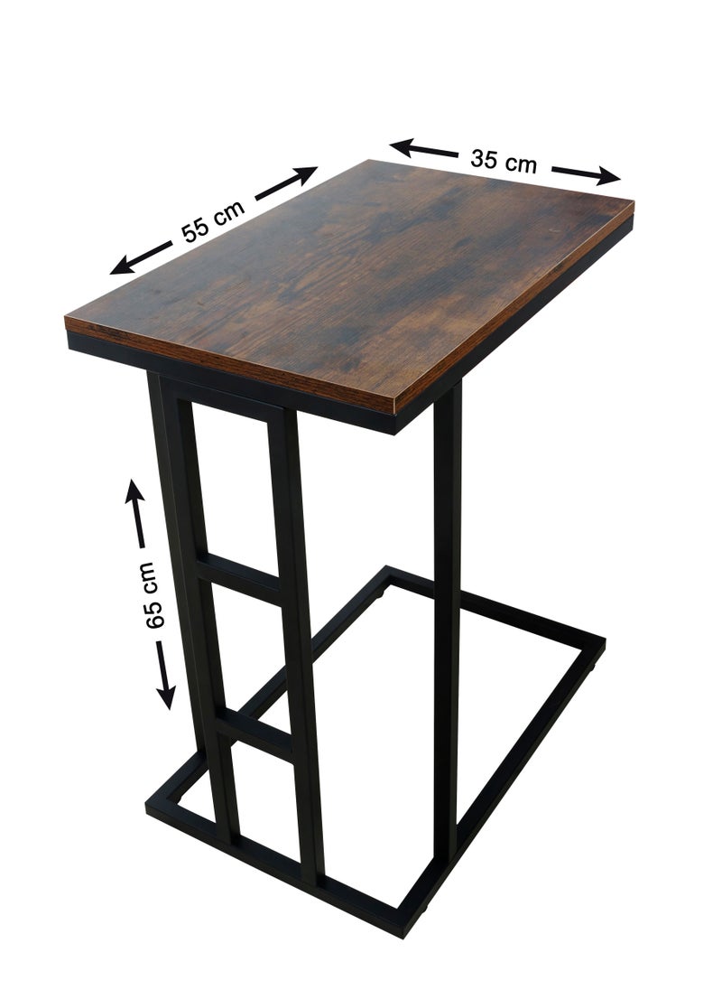 PanaX - Panax C Shaped End Table, Side Table for Couch and Bed, Small Side Table for Small Spaces, Living Room, Bedroom, Rustic Snack Table (Rustic Brown) - Image 1
