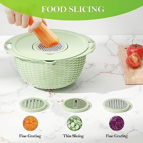 UTTKOJ 4-1 Colander with Bowl Set - Strainers for Kitchen, Food Strainers and Colanders, Pasta Strainer, Rice Strainer, Fruit Cleaner, Veggie Wash, Salad Spinner, Aesthetic Kitchen Essentials - Green - Image 3