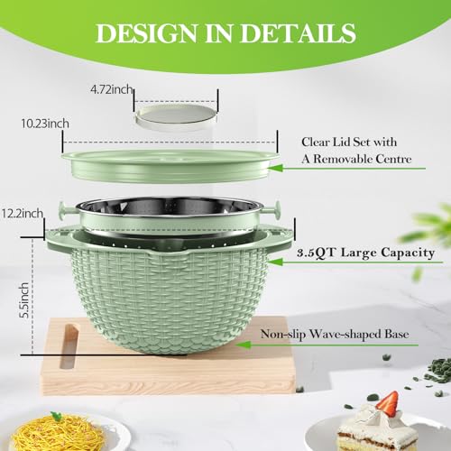UTTKOJ 4-1 Colander with Bowl Set - Strainers for Kitchen, Food Strainers and Colanders, Pasta Strainer, Rice Strainer, Fruit Cleaner, Veggie Wash, Salad Spinner, Aesthetic Kitchen Essentials - Green - Image 4