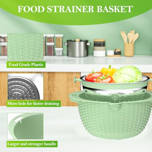 UTTKOJ 4-1 Colander with Bowl Set - Strainers for Kitchen, Food Strainers and Colanders, Pasta Strainer, Rice Strainer, Fruit Cleaner, Veggie Wash, Salad Spinner, Aesthetic Kitchen Essentials - Green - Image 5