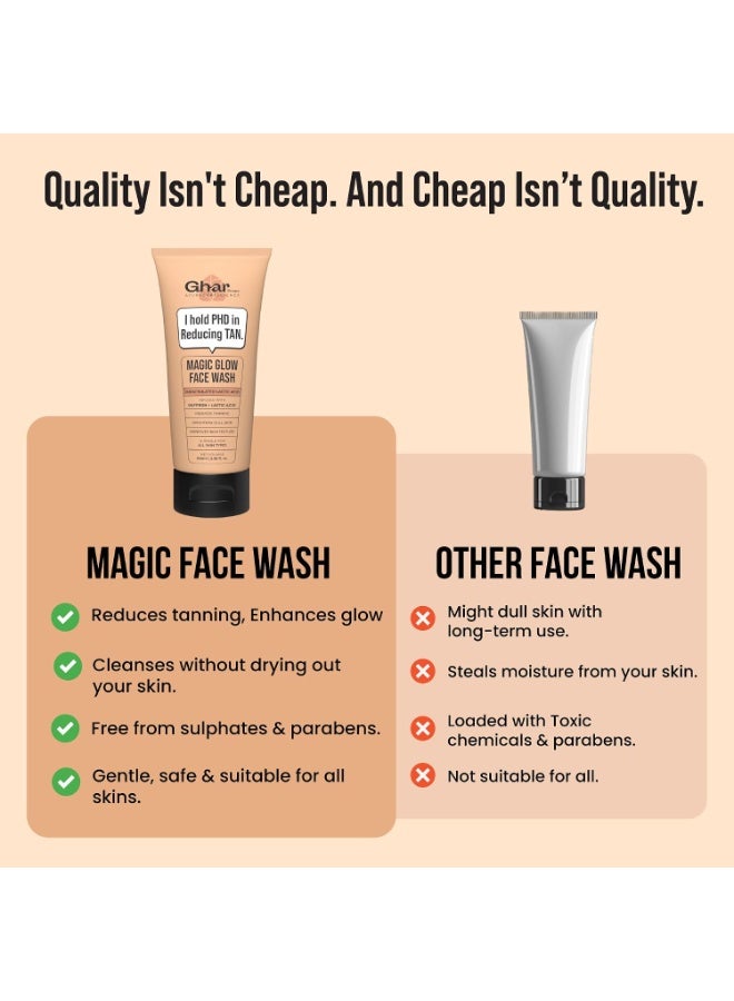 Ghar Soaps De-Tan Face Wash | For Tan Reducing, Brightening & Glowing Skin | With Sandalwood, Saffron, Coconut Oil & Goat Milk | For All Skin Types | 100ml (Pack of 1) - Image 2