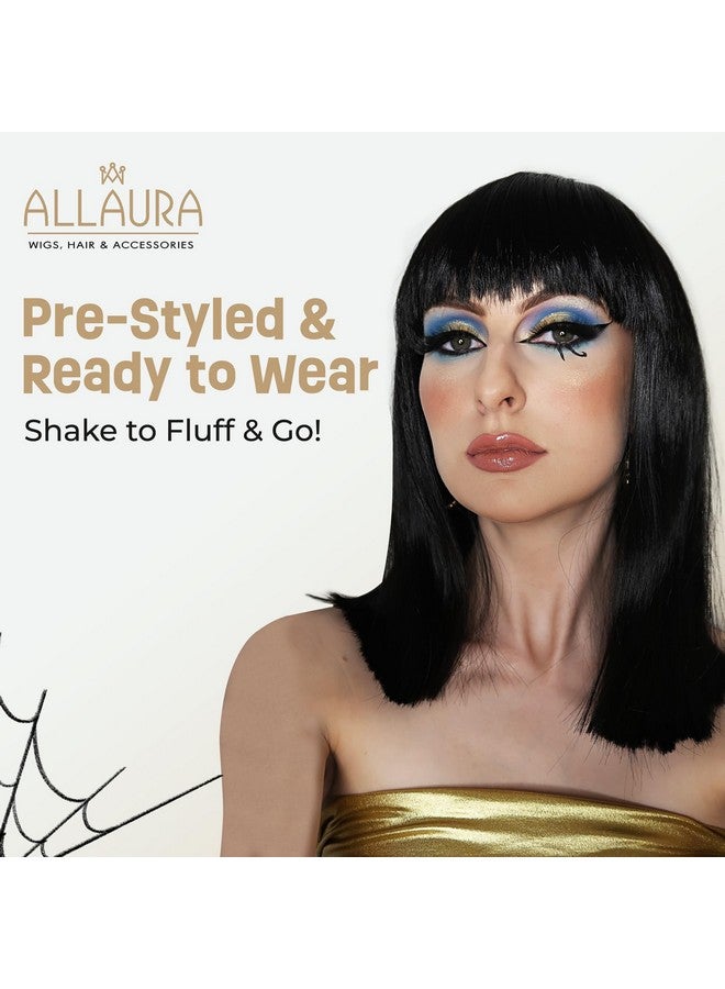 ألاورا باروكة شعر كليوباترا سوداء من ALLAURA - باروكة شعر سوداء طويلة وقصيرة مستقيمة مع غرة - باروكة شعر مصرية تناسب البالغين - Image 3