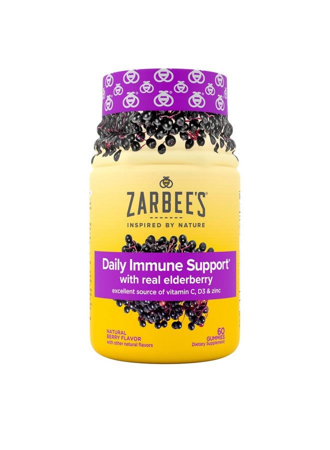 Zarbee's Elderberry Gummy Daily Immune Support Supplement with Vitamins A, C, D, E & Zinc, Black Elderberry Fruit Extract, Natural Berry Flavor, 60 Count - Image 1
