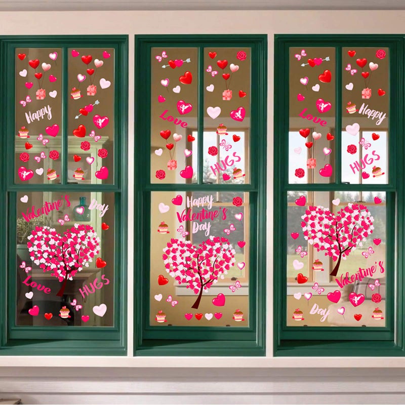 Ivenf Valentines Day Decorations Heart Window Clings Decor Large Red Pink Heart Tree Cupid Valentines Day Decor for Kids Home School Office Classroom Wedding Birthday Party Supplies Gifts 6 Sheets