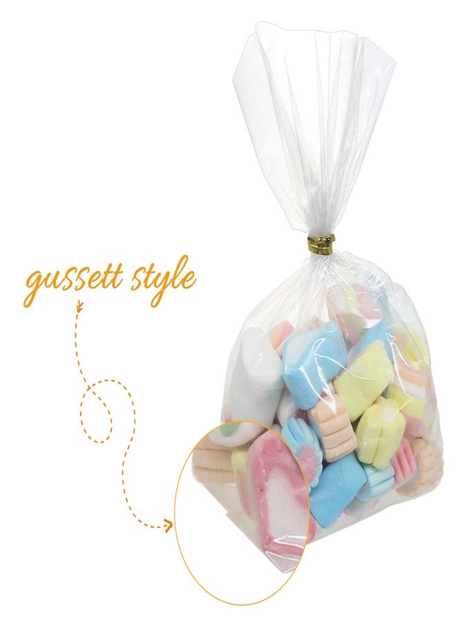 Belinlen 300 Pack 4” x 9” Plastic Poly Treat Bags - Side Gusset- Cookie Bags Pastry Bag Multi-purpose Plastic Gift Bag Perfect for Pastries, Candy Cookies, With Colorful Twist Ties(Translucent) - Image 3