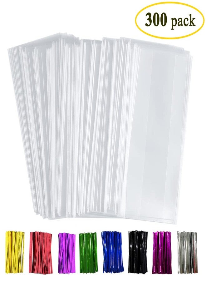 Belinlen 300 Pack 4” x 9” Plastic Poly Treat Bags - Side Gusset- Cookie Bags Pastry Bag Multi-purpose Plastic Gift Bag Perfect for Pastries, Candy Cookies, With Colorful Twist Ties(Translucent) - Image 2