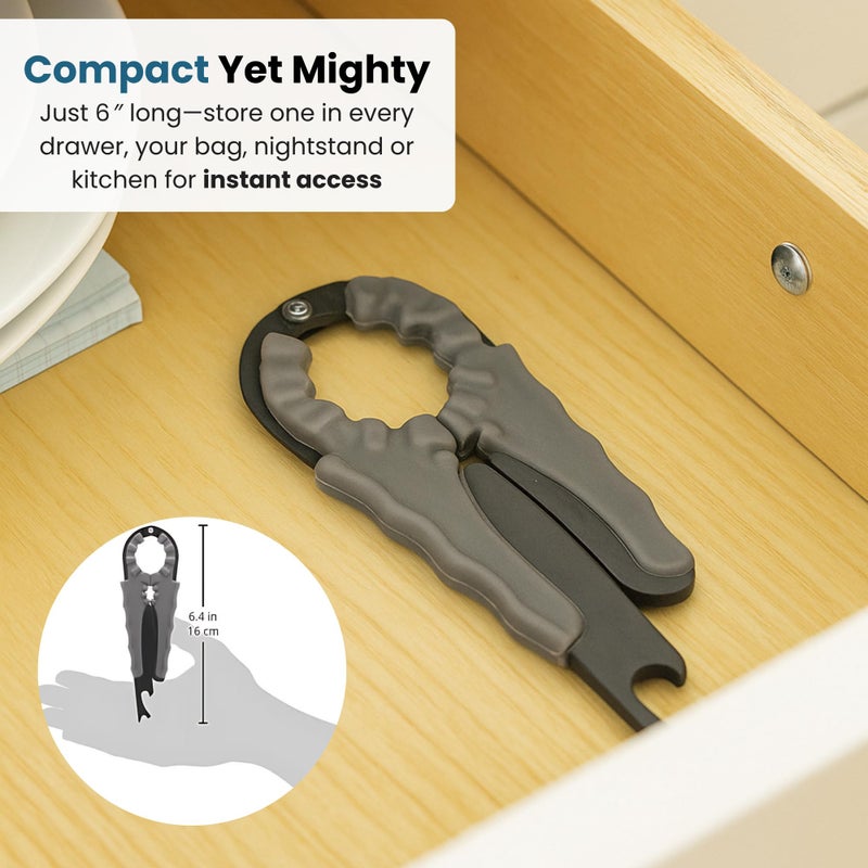 Jokari Multi Bottle Opener for Jars Bottles and Cans 3 in 1 Easy Grip Lid Opener for Weak Hands Twist Caps Pull Tabs Pop Tops and Small Lids Arthritis Aid Manual Kitchen Tool Black - Image 3