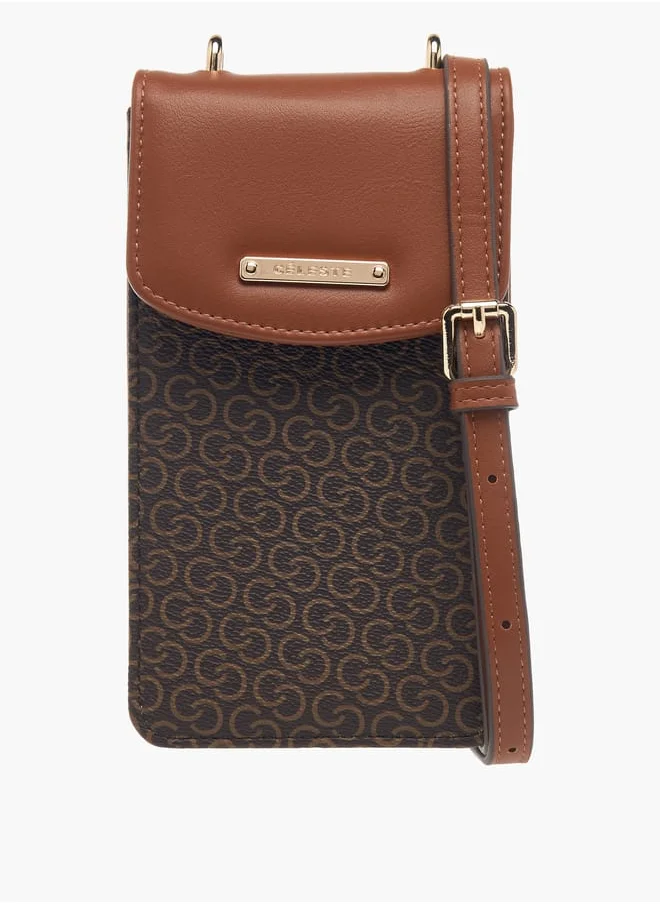 سيليست Womens Monogram Print Crossbody Bag With Detachable Strap And Flap Closure