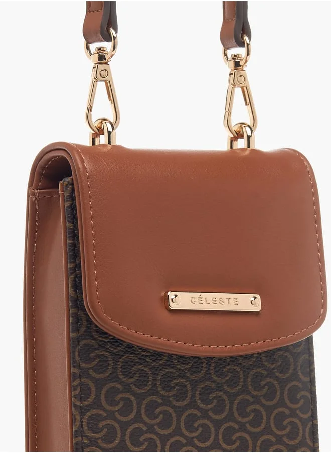سيليست Womens Monogram Print Crossbody Bag With Detachable Strap And Flap Closure