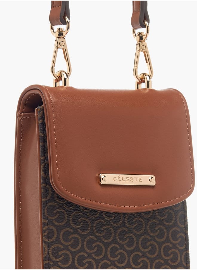 Celeste Womens Monogram Print Crossbody Bag With Detachable Strap And Flap Closure  - Image 4