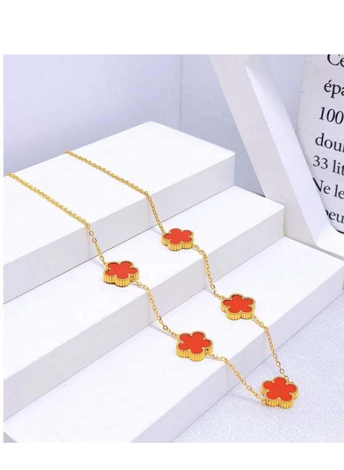 Luxury Jewelry Set – Necklace, Bracelet, Earrings & Ring with Elegant Floral Design - Red  - Image 5