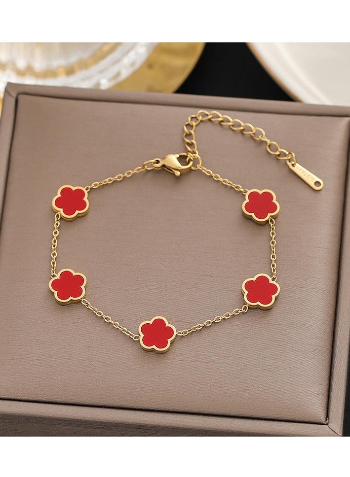 Luxury Jewelry Set – Necklace, Bracelet, Earrings & Ring with Elegant Floral Design - Red  - Image 3