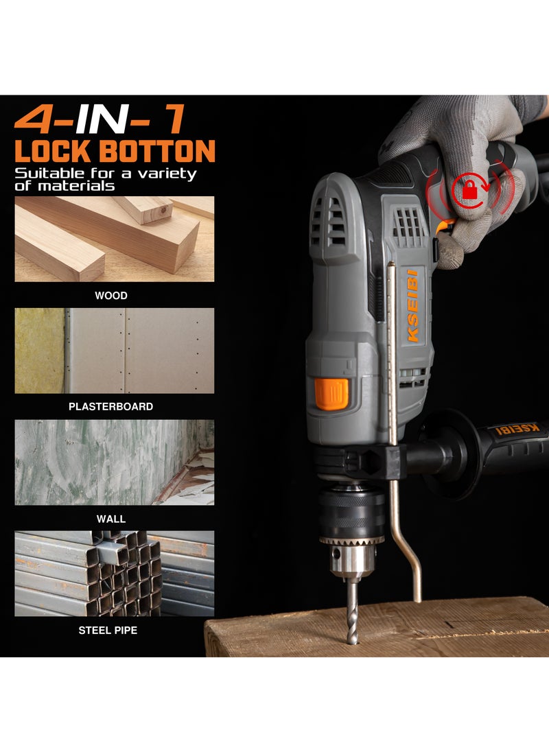 KSEIBI Impact Hammer Drill 710W, Corded Drill with Variable Speed 0-2800RPM, Hammer Drill 2 Functions in 1 For Drilling Steel, Concrete, Wood, Plastic, Adjustable Side Handle  - Image 2