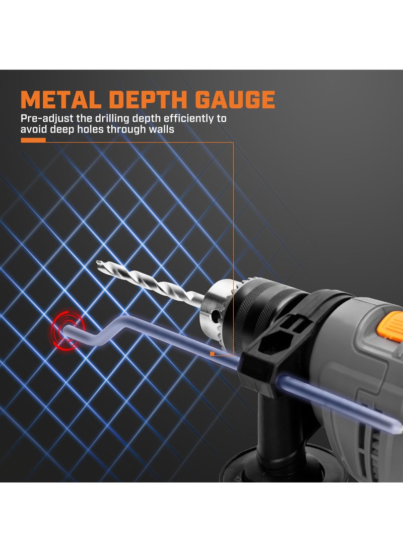 KSEIBI Impact Hammer Drill 710W, Corded Drill with Variable Speed 0-2800RPM, Hammer Drill 2 Functions in 1 For Drilling Steel, Concrete, Wood, Plastic, Adjustable Side Handle  - Image 4