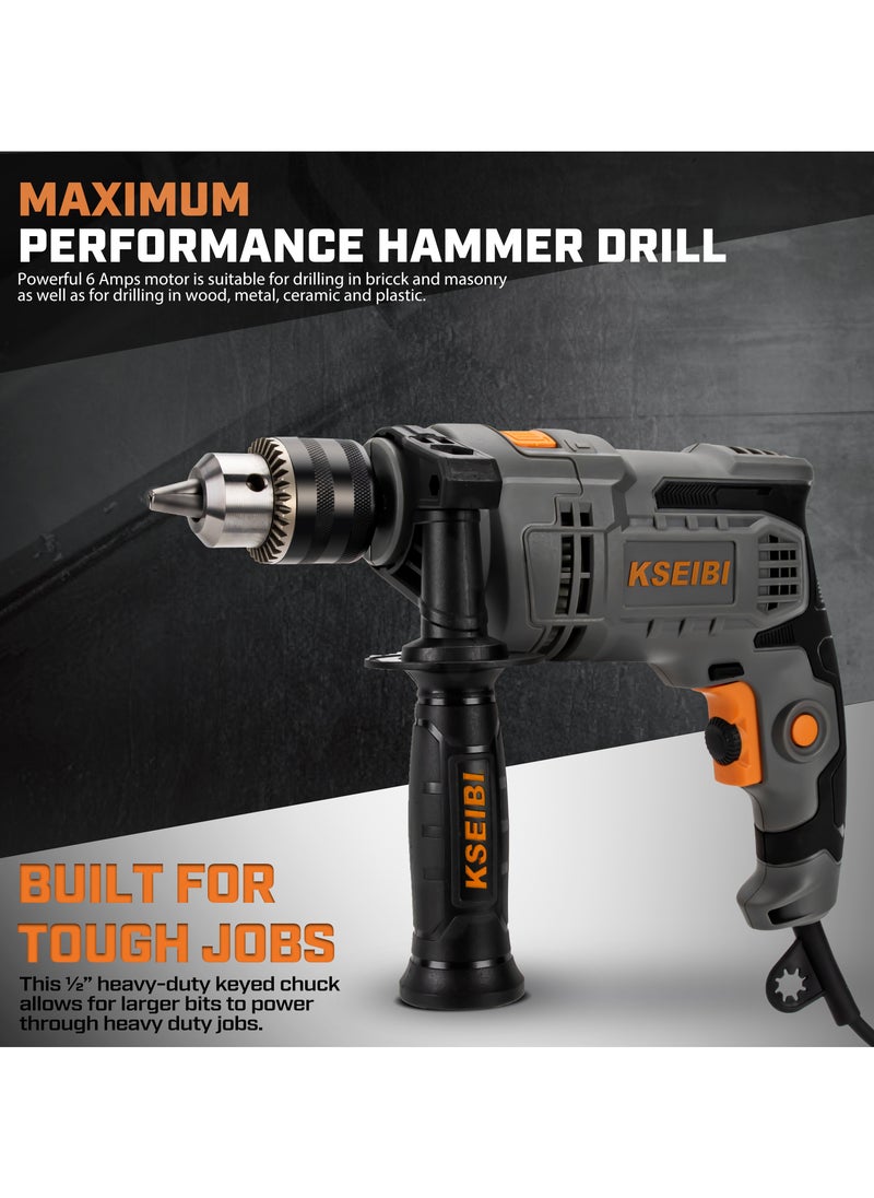 KSEIBI Impact Hammer Drill 710W, Corded Drill with Variable Speed 0-2800RPM, Hammer Drill 2 Functions in 1 For Drilling Steel, Concrete, Wood, Plastic, Adjustable Side Handle  - Image 3