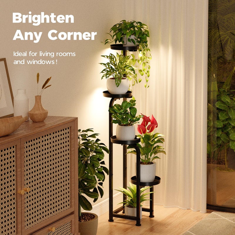 Bamworld Plant Stand with Grow Light, Corner Metal Flower Pot Stands for Multiple Plants, 4 Tier Heavy Duty Plant Shelf for Patio Garden Balcony Living Room Bedroom(Patent Design) - Image 5