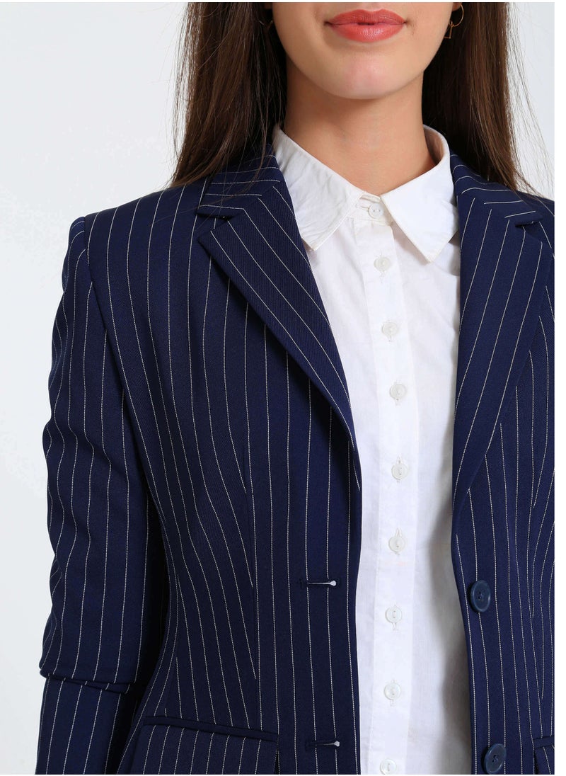 Salt Attire Women'sNavy Blue Tailored Blazer - Stylish and Versatile Blazer for Work and Casual Wear, Perfect for Elevating Any Outfit with a Polished Look for Every Occasion.  - Image 4