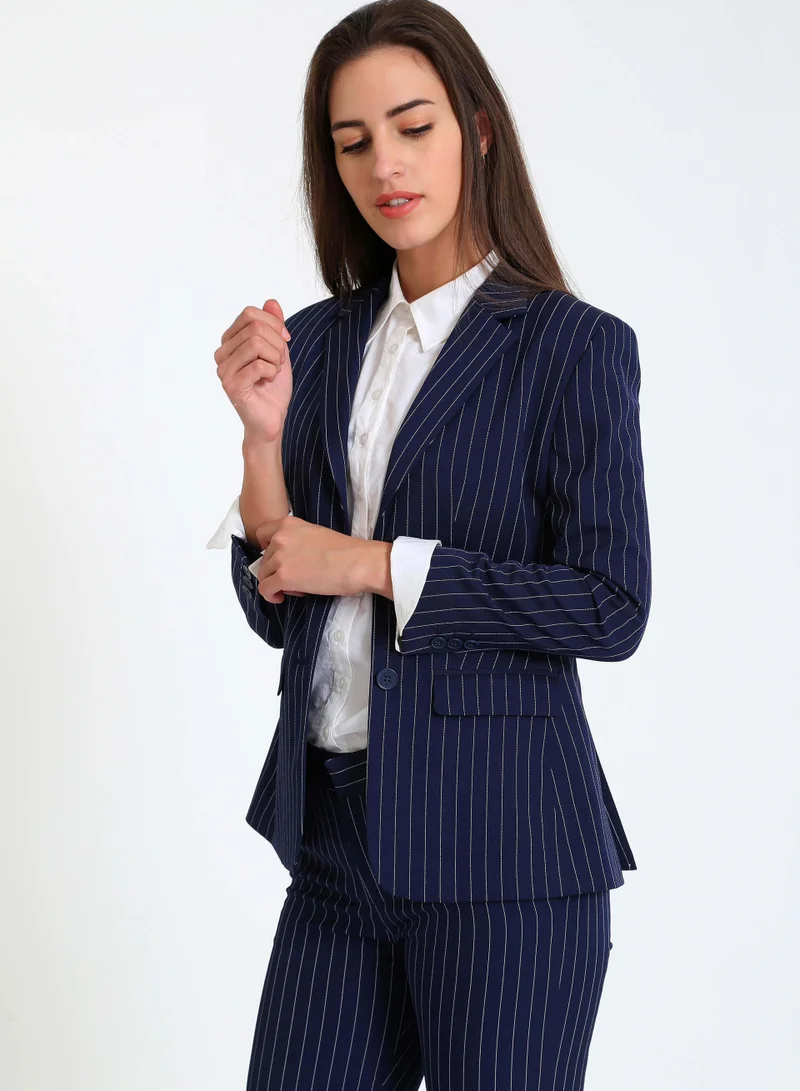 Salt Attire Women'sNavy Blue Tailored Blazer - Stylish and Versatile Blazer for Work and Casual Wear, Perfect for Elevating Any Outfit with a Polished Look for Every Occasion.