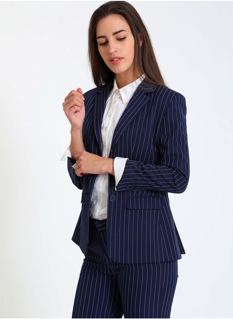 Salt Attire Women'sNavy Blue Tailored Blazer - Stylish and Versatile Blazer for Work and Casual Wear, Perfect for Elevating Any Outfit with a Polished Look for Every Occasion.  - Image 5