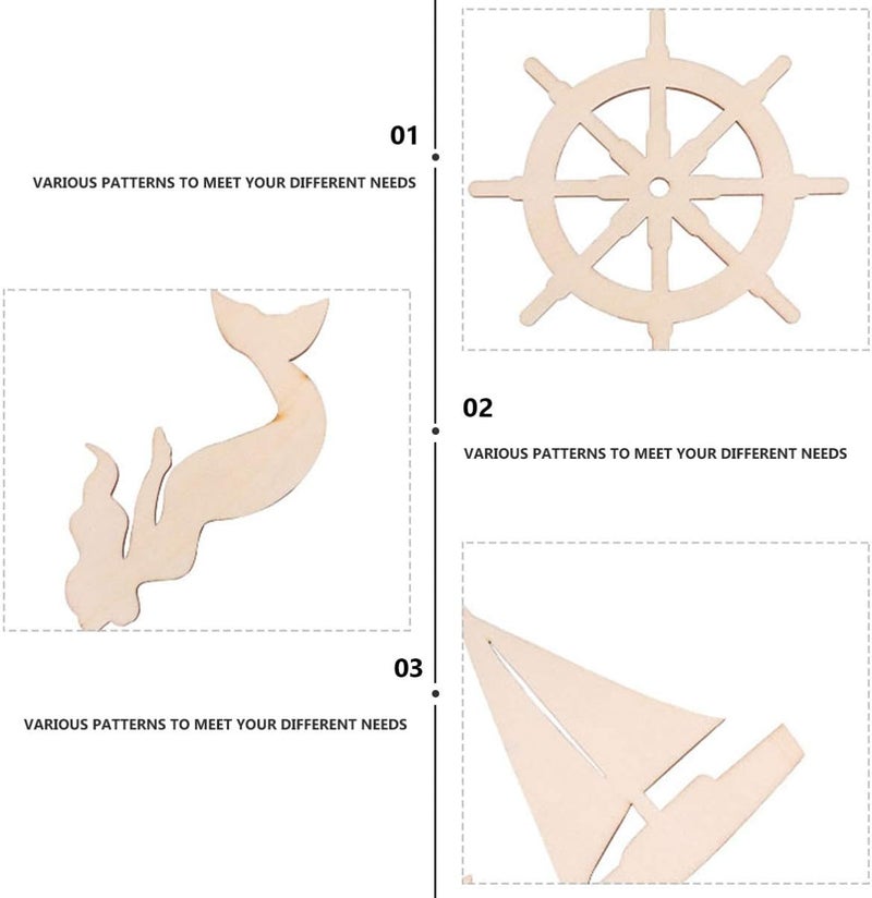 كلاراكو 18 قطعة من قطع الخشب غير المكتملة من كلاركو، ذيل حورية البحر، مرساة القارب، شرائح خشبية، زينة خشبية بحرية، لمشاريع فنية يدوية الصنع، زخارف الطلاء - Image 3