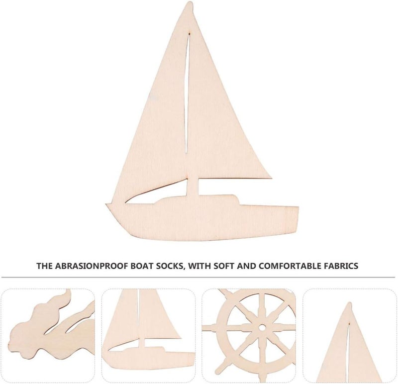 كلاراكو 18 قطعة من قطع الخشب غير المكتملة من كلاركو، ذيل حورية البحر، مرساة القارب، شرائح خشبية، زينة خشبية بحرية، لمشاريع فنية يدوية الصنع، زخارف الطلاء - Image 4