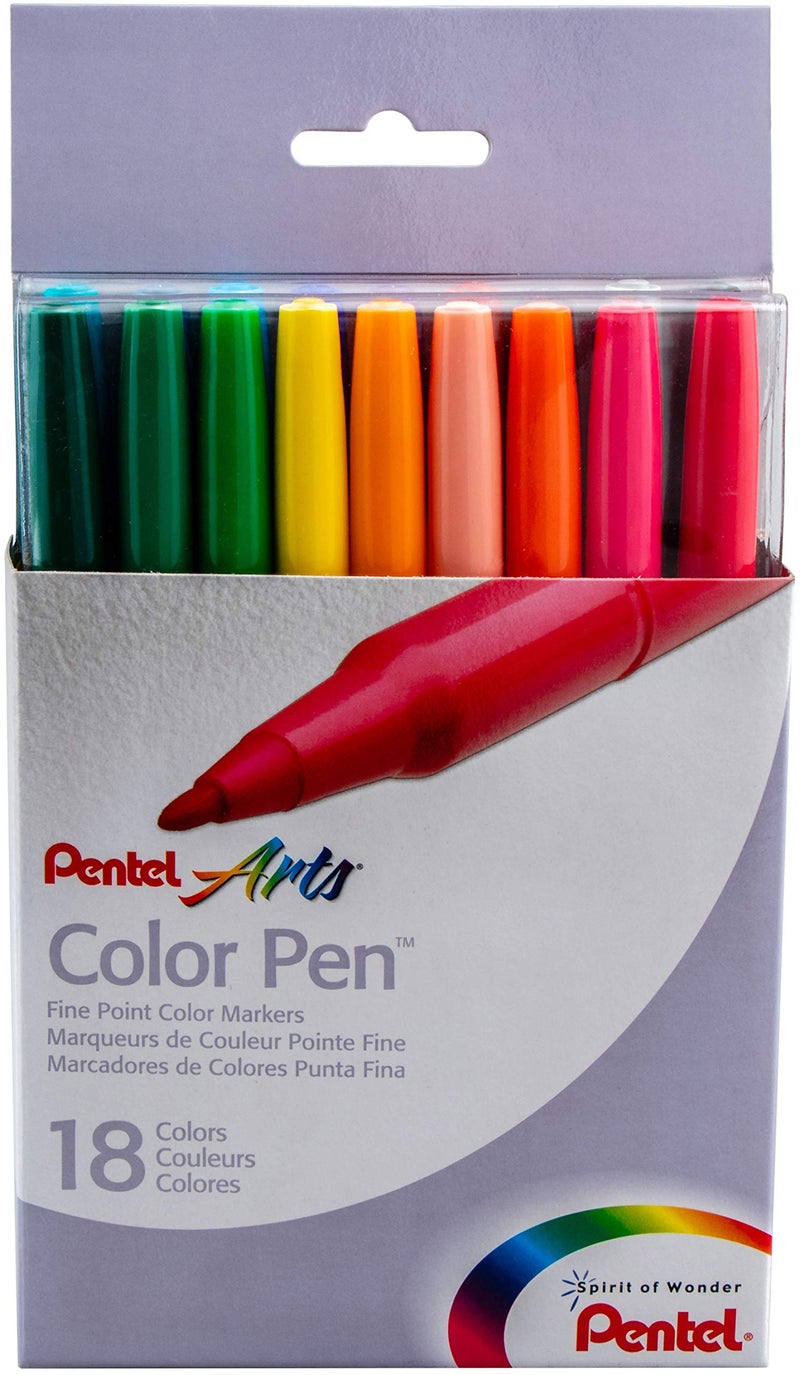 Color Pen Pentel Fine Point Color Markers Fiber Tip Assorted Colors Set of 18 S36018 Pack of 1 18 Count Total