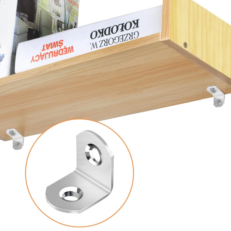 Romeda 40 Pcs L Bracket Stainless Steel Corner Brace Sets, 90 Degree Right Angle Brackets with 80 Pcs Screws, L Bracket Firmware for Wooden Shelves, Chairs, Tables, Dressers, Furniture (Silver) - Image 5